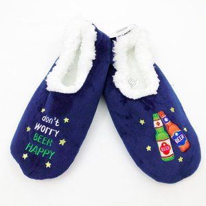 NWT Snoozies Men's Slippers Don't Worry Beer Happy Extra Large 13 Blue
